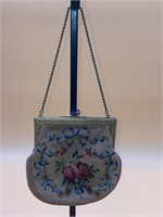 Antique Needlepoint Handbag With Accessories