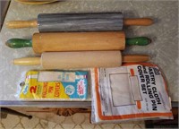 Rolling pins and covers, marble with stand,