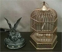 Box-Brass Style 12" Bird Cage & Eagle Bookends