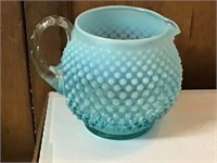 FENTON BLUE OPALESCENT HOBNAIL JUICE PITCHER