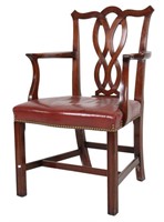 VINTAGE LEATHER CHIPPENDALE STYLE CHAIR