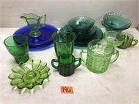 Vintage Green, Forrest Green, Cobalt Blue Glass Wa