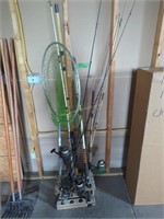 Vintage Fishing Rods Fishing Net And Rod Holder