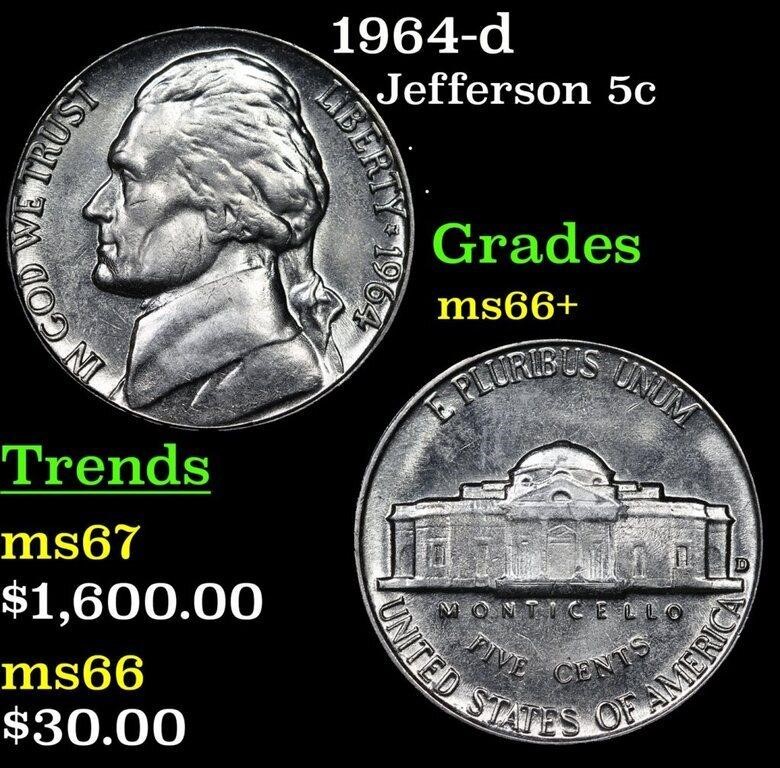 1964-d Jefferson Nickel 5c Grades GEM++ Unc