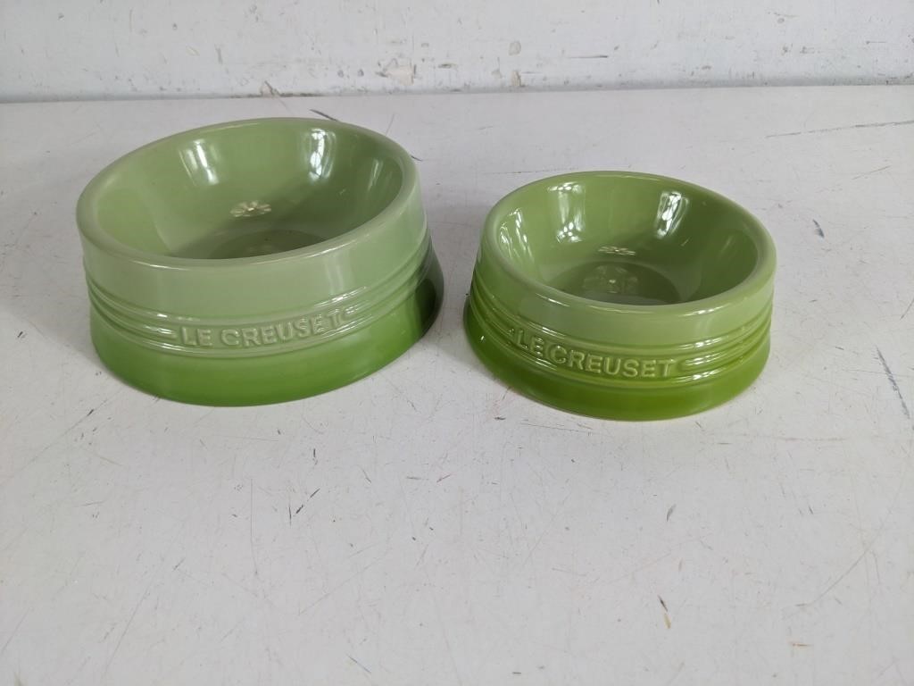 (2) Le Creuset Stoneware Pet Bowls