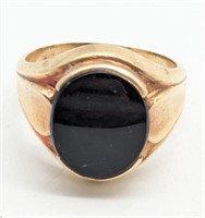 10K Size 9 Mens Gold Black Onyx Ring