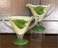 1940's Cased Leaf Motif Glass Cream & Sugar