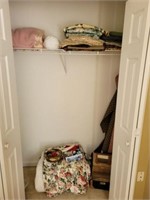CONTENTS OF CLOSET- LINENS, SEWING, MISC