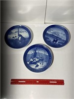 (3) 7" Blue Plates Royal Copenhagen Denmark