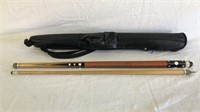 Vintage Wood Pearl Enlay Pool Cue Stick w/ Case