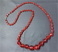 Faceted Red Beaded Deco Style Necklace