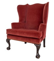 George III Style Rose Velvet Wingback Armchair