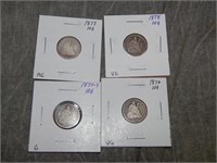 4 diff. Seated Liberty SILVER dimes 1875-1878