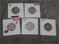5 Better Quality Standing Liberty Quarters