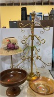 Mixed lot includes a wooden tiered serving bowl