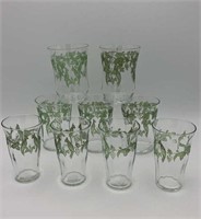 9 1950's B-C emerald parrot juice glasses