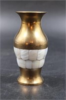 BRASS MOTHER OF PEARL VASE
