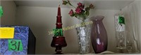 Ruby Red With Gold Glass Tree Egyptian, Pink