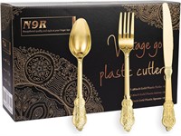 Gold Plastic Cutlery Set, 300pcs - N9R