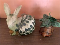 Decorative rabbit with vine and rattan turtle