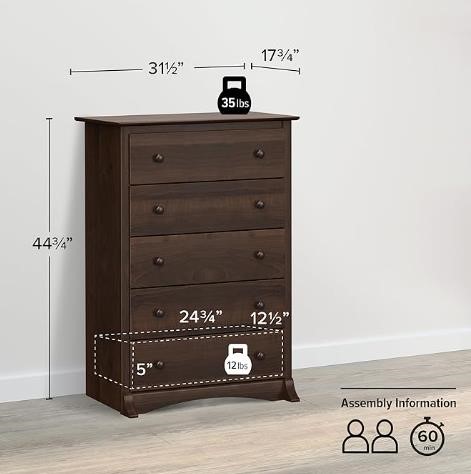 5-Drawer Chest for Bedroom -Espresso