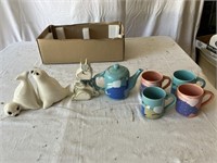 Paris Boatman Bunny Tea Pot & Mugs/Seals