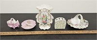 (5) Antique Vase, Baskets, and Plates