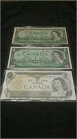 1954,1967 UNC & 1973 UNC Canada One Dollar Bank