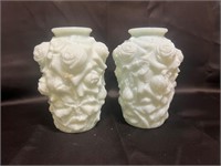 Pair of Vintage Lancaster Milk Glass Rose Vases