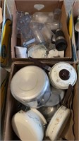 2 box lots, kitchen items, to go cup, glasses,