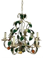 Toile Painted Iron Chandelier w Fruit & Leaves