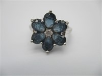 925 Sapphire & Diamond Flower Petal Ring