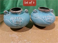 Lot of 2, ceramic decoration vase ,blue, 20cm tall