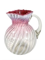 Opalescent & Cranberry Swirl Water Pitcher 8.5"