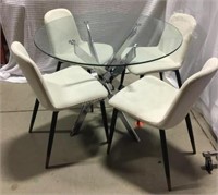 Glass Top Dining Table w/ 4 Ivory Chairs