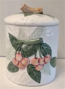 Unmarked Ceramic Cherry Cookie Jar, 6" x 6.5"
