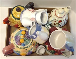 Ceramic Teapots & Apple Pitcher (7" x 6")