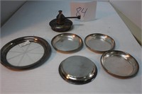 .925 MINT TRAY, .900 COASTERS, PLATED OIL BURNER