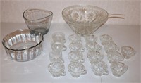 Punch Bowl, 17 Glasses, Ice Dish, & Salad Bowl