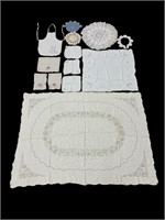 Vintage Linens, Crotchet Doilys, Floral Embroidery