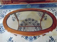 OVAL WOODEN COFFEE TABLE WITH BEVELED GLASS TOP