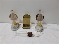 Vtg Oil Lamps & Match Holder