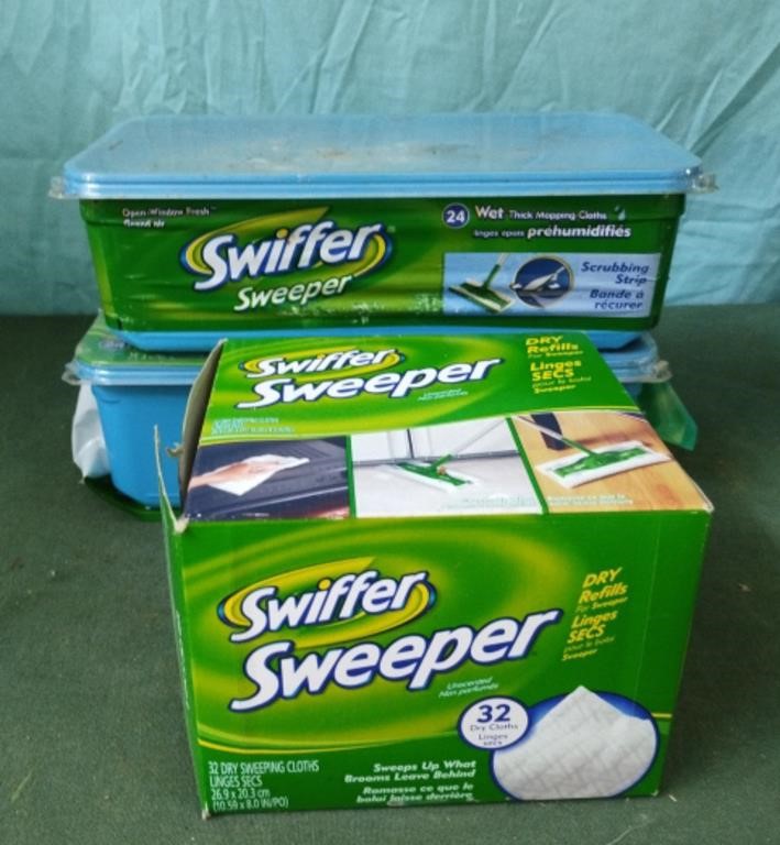 Swiffer sweeper dry cloths opened box and 2 boxes