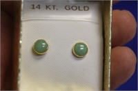 14 Karat Gold and Jade Small Post Earrings