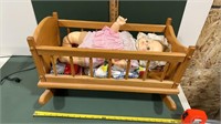 Antique Rocking Wood Baby Crib & Sleepy Eye Doll