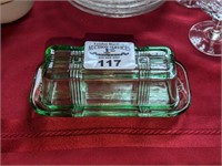 Depression glass covered butter dish