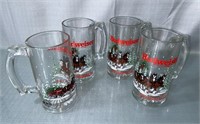 Lot of 4 Budweiser Glass Beer Mugs 1989