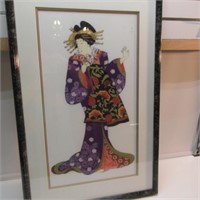 33"H X 21" W GEISHA GIRL PAINTED ON SILK. VERY