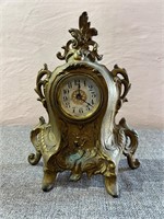 Antique Cast Iron Gold Gilt Mantle Clock