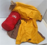 Vintage Marlboro rain coat and sleeping bag.